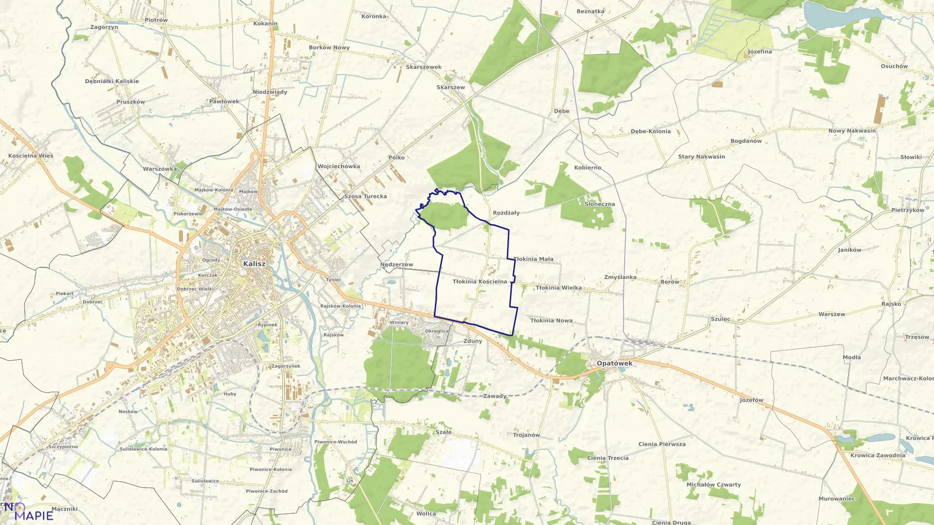 Mapa obrębu TŁOKINIA KOŚCIELNA w gminie Opatówek