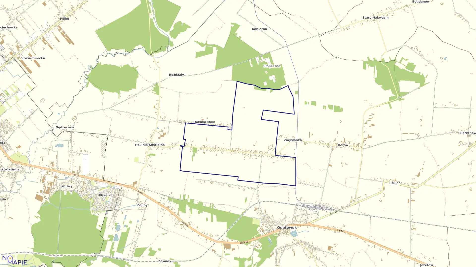 Mapa obrębu TŁOKINIA WIELKA w gminie Opatówek