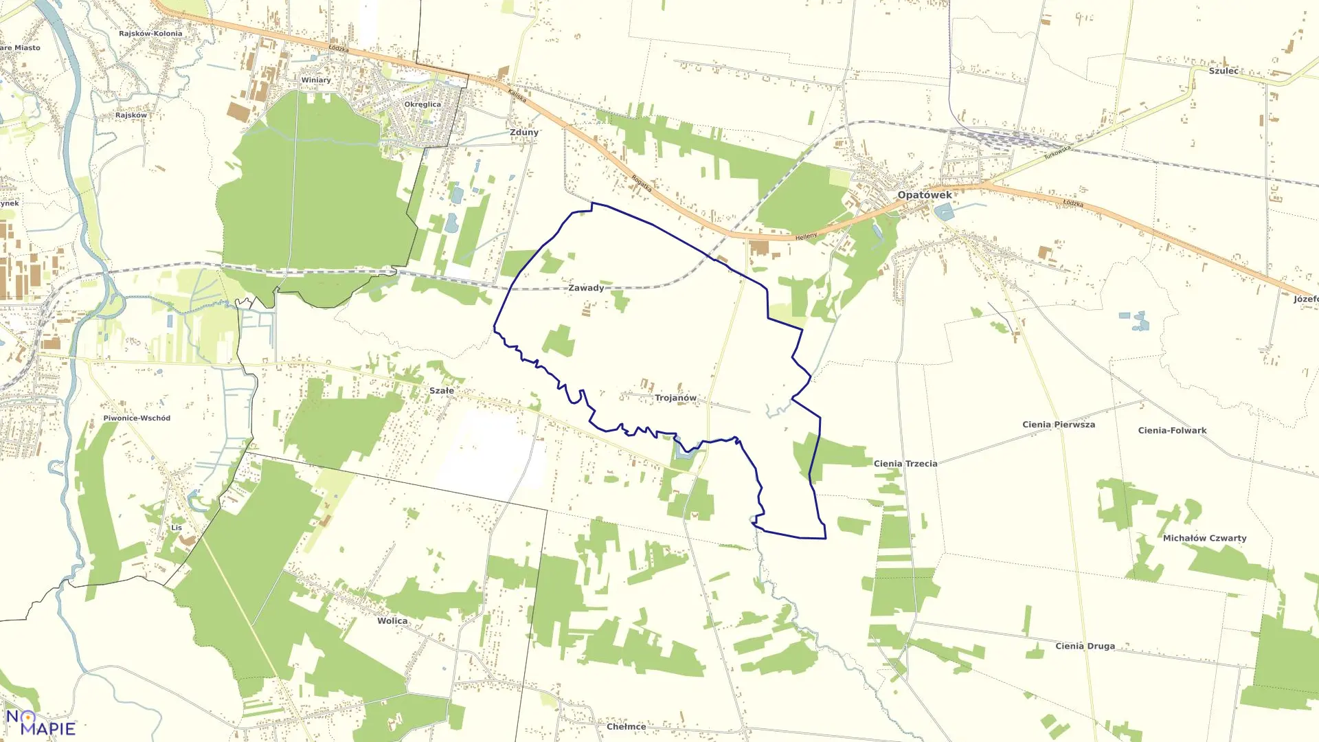 Mapa obrębu TROJANÓW w gminie Opatówek